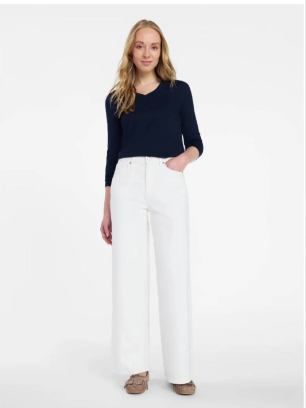 Time and Tru Women's White Wide Leg Jeans 14 - Picture 9 of 13